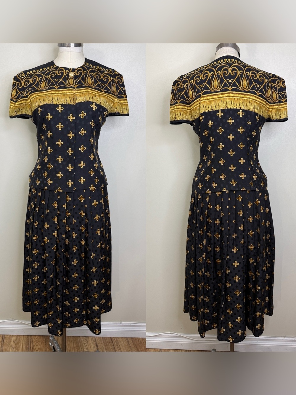 100% SILK MAGGIE LONDON PATTERNED TOP AND SKIRT SET SIZE 6